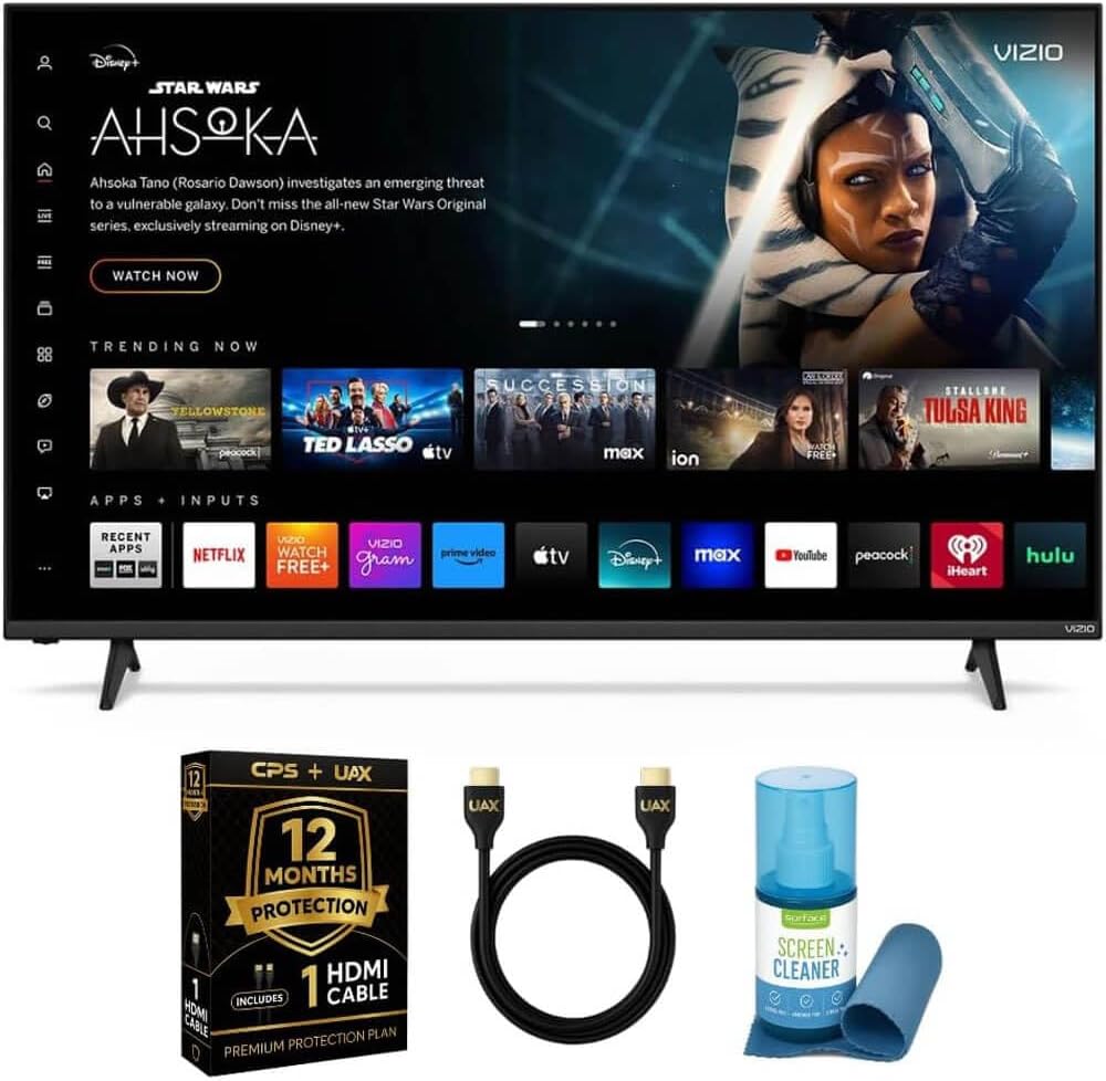 Vizio 65-Inch 4K UHD LED Smart TV Bundle - Dolby Vision, HDR10+, VRR, Bluetooth, Alexa Compatible, Voice Remote with UAX HDMI Cable, 12-Month CPS Protection.