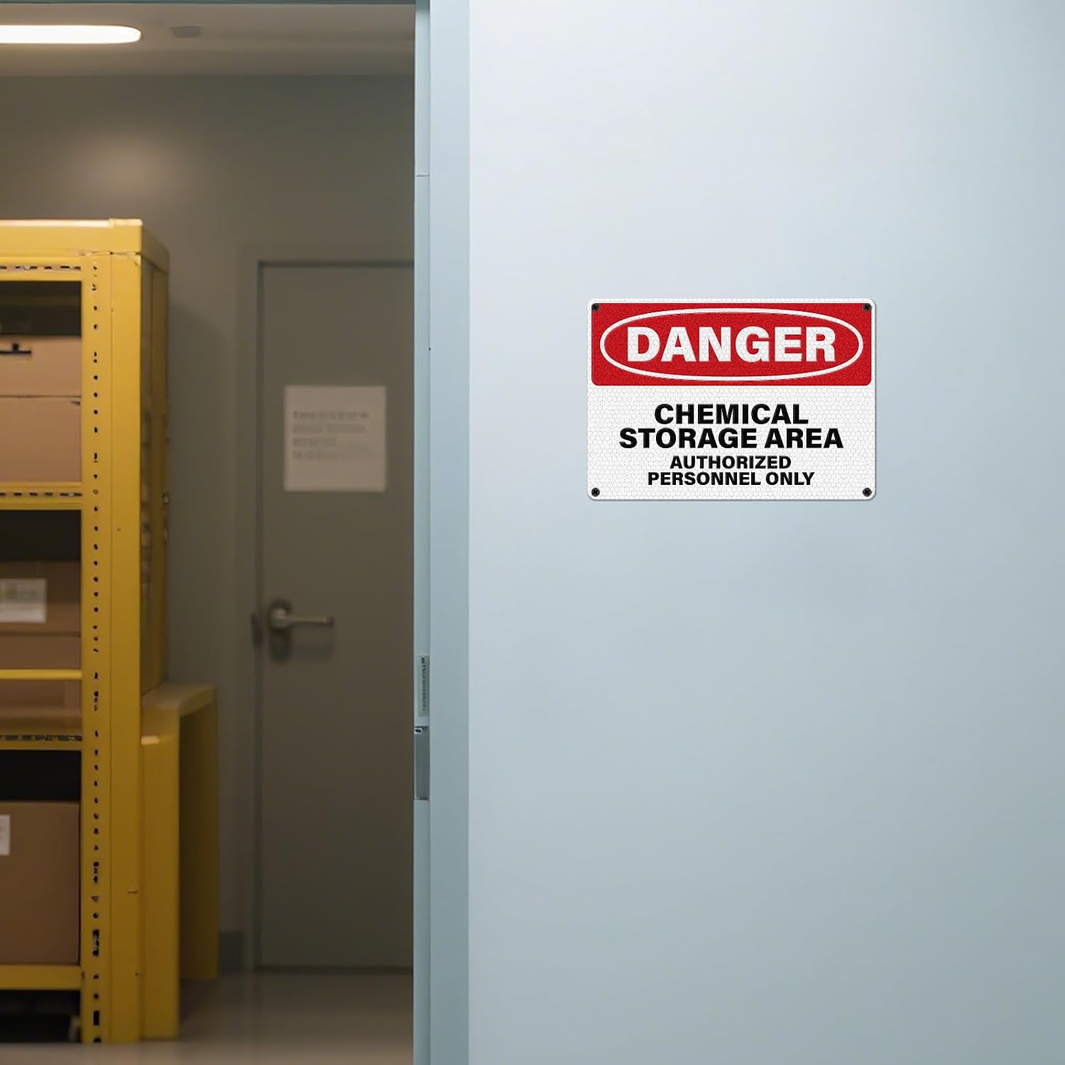 4 Pack Danger Chemical Storage Area Signs 10 × 7 Inches Authorized Personnel Only Sign Pre-Drilled Holes Waterproof Aluminum Metal Reflective Signage for Industrial Facilities Laboratories