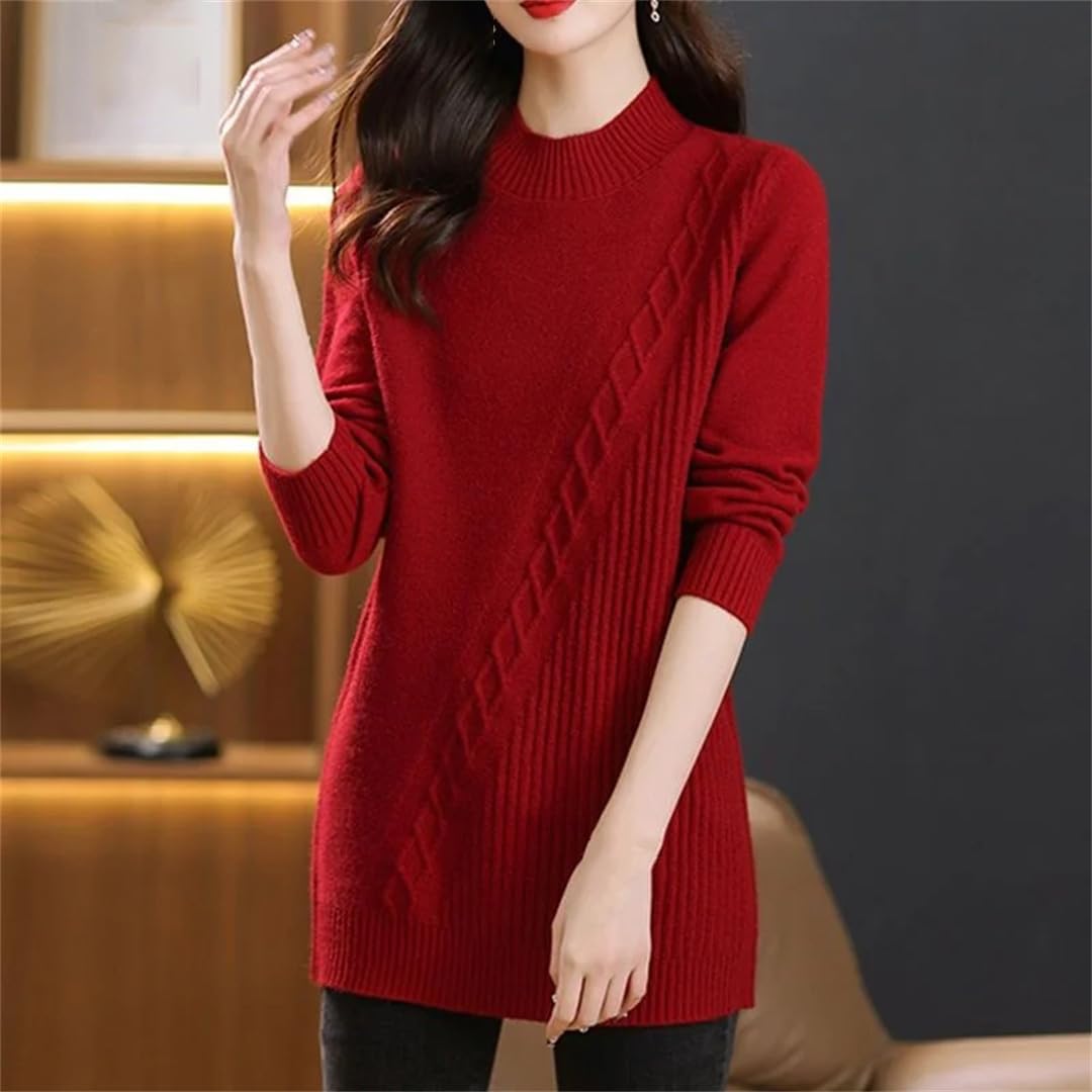 Maglione lavorato a maglia da donna a tinta unita allentato medio lungo inverno casual pullover fondale