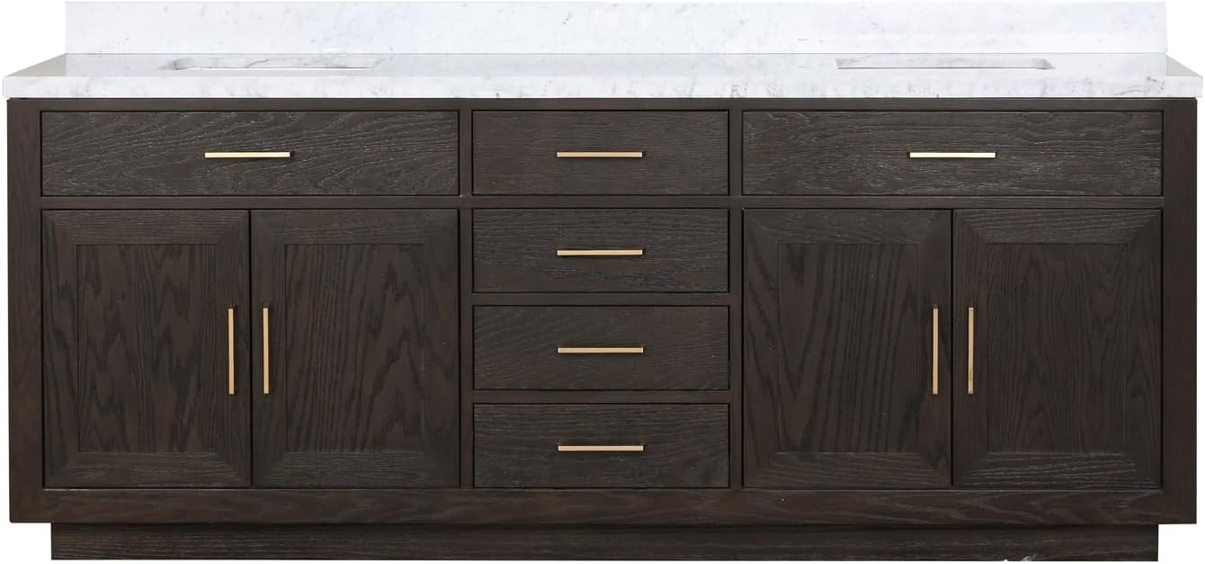Abbey 80 in W x 22 in D Grey Oak Double Bath Vanity and Carrara Marble Top