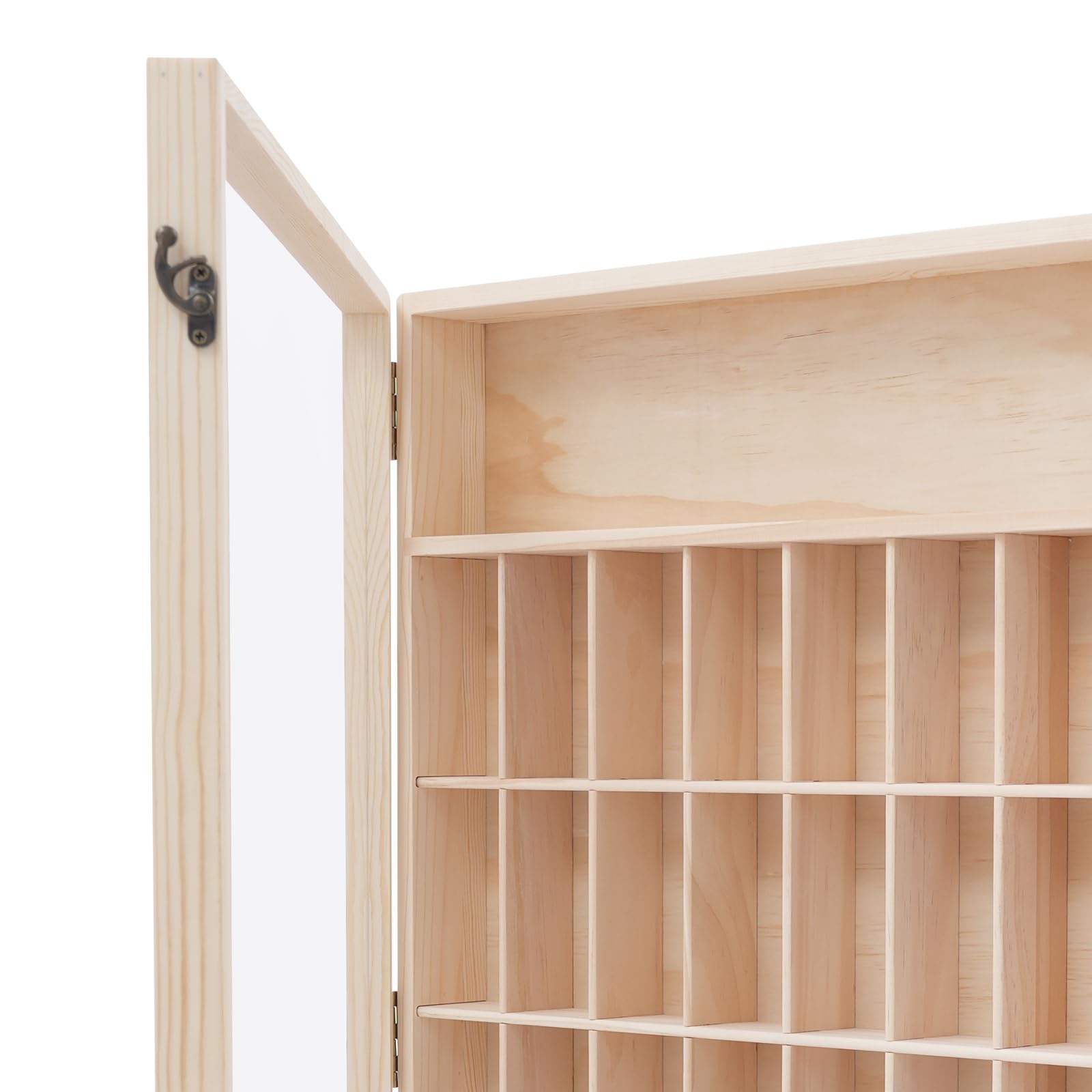 Vitrina de madera para minifiguras y figuras de acción, armario de vitrina montado en la pared con 50 compartimentos y puerta acrílica transparente, armario de colección a prueba de polvo para