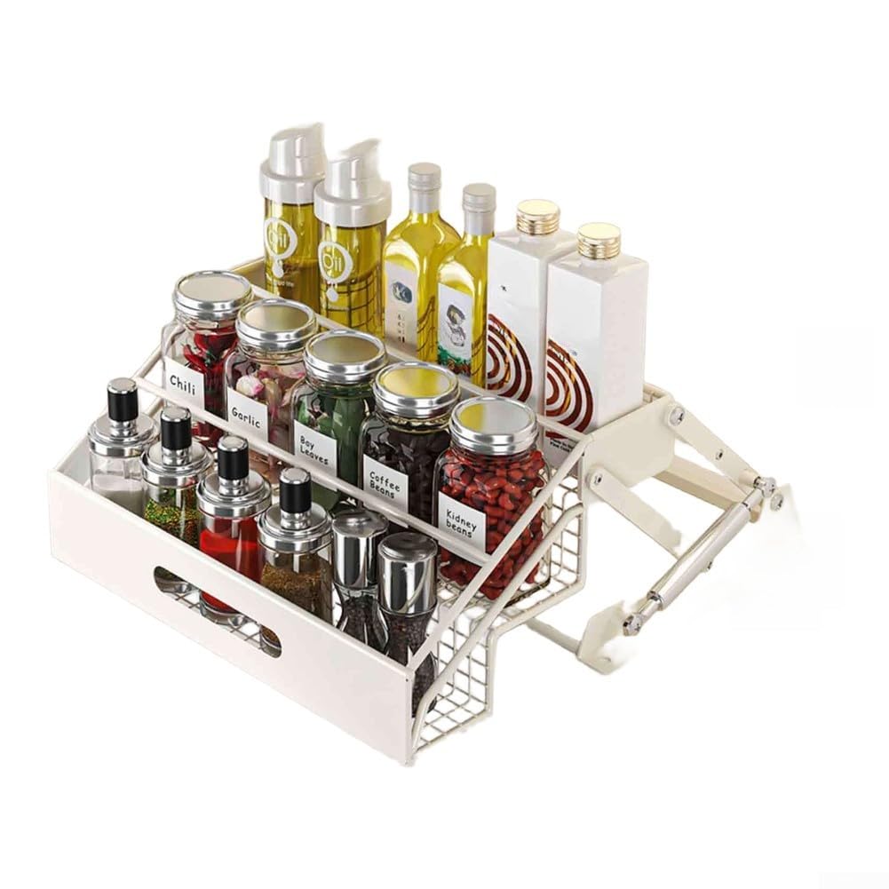 Organizer Cucina Estraibile 3 Livelli per scaffale Spezie Organizer(White)