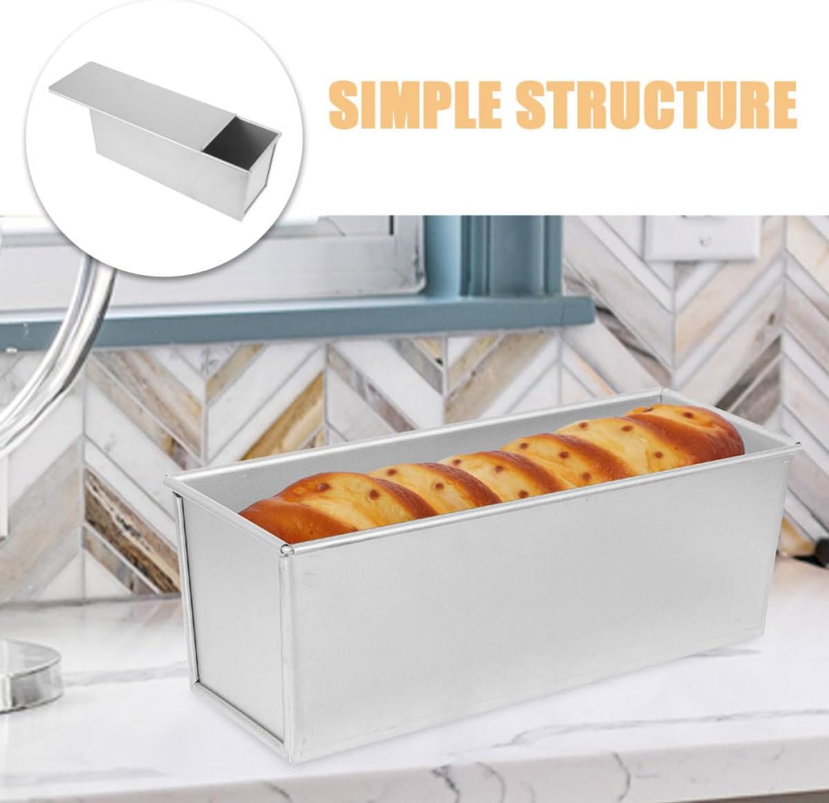 Non-stick Sliding Lid Loaf Pan with Cover 900g Capacity Bread Baking Mold for Toast and Sandwich, Reusable Bakeware for Home Kitchen