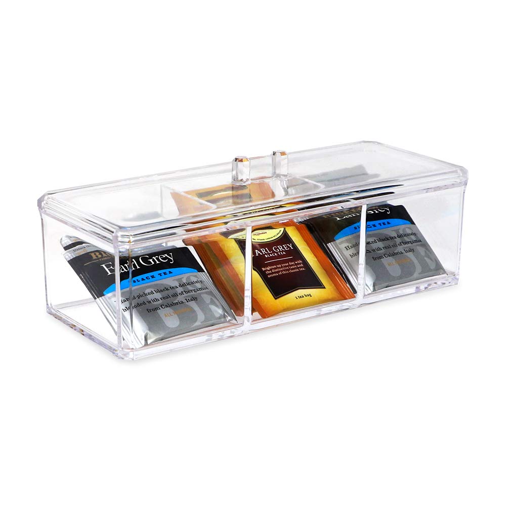 Organizador apilable rectangular de acrílico transparente de 3 compartimentos con tapa, bandeja de cajón multiseccional, solución de almacenamiento para maquillaje, suministros de 4