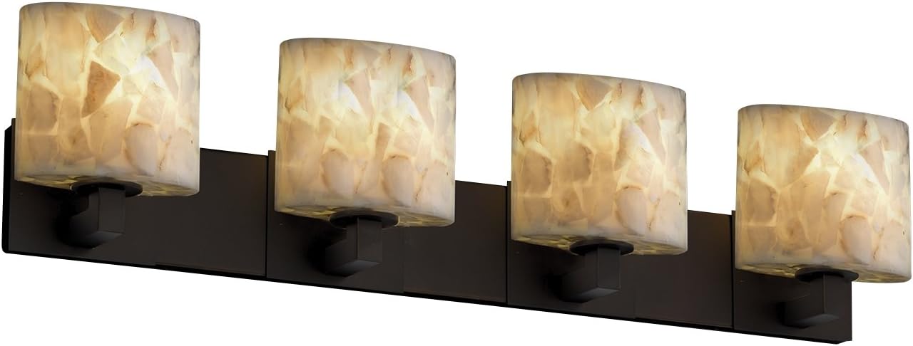Justice Design Group Alabaster Rocks! 4-Light Bath Bar - Dark Bronze Finish with Shaved Alabaster Rocks Cast Into Resin Shade