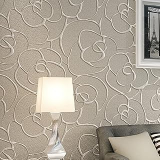 KeTian Modern Minimalist 3D Rose Flower Non-Woven Deep Embossed Textured Living Room Bedroom Wallpaper Roll Cream&Gray Color 0.53m (1.73' W) x 10m(32.8'L)=5.3m2 (57 sq.ft)