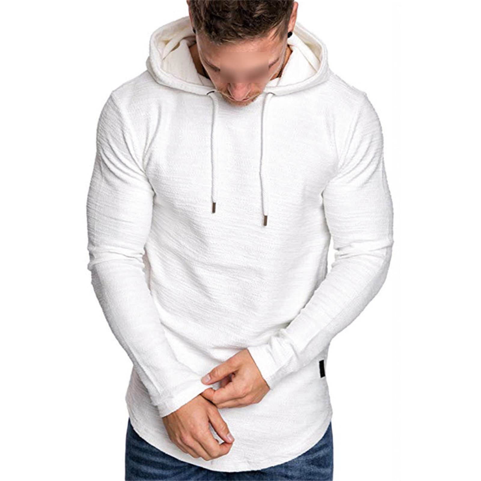 Men's Gym Workout Athletic Hoodies Long Sleeve Sport Hooded Sweatshirts Lightweight Solid Color Pullover Hoodie (White,Large)
