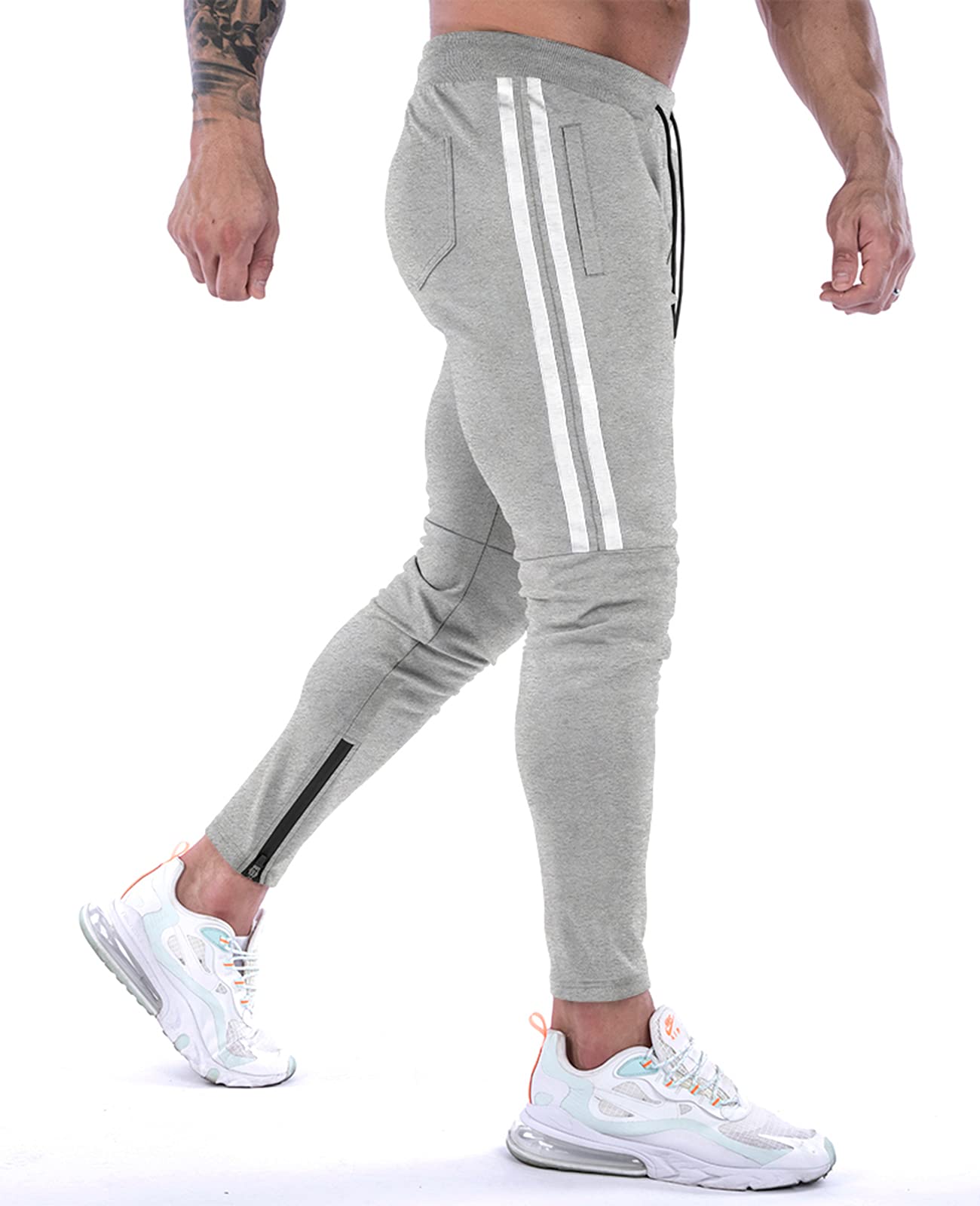 Suwangi Pantaloni Tuta Uomo Palestra Running della Allenamento Slim Fit Design a Righe con Tasche Zip