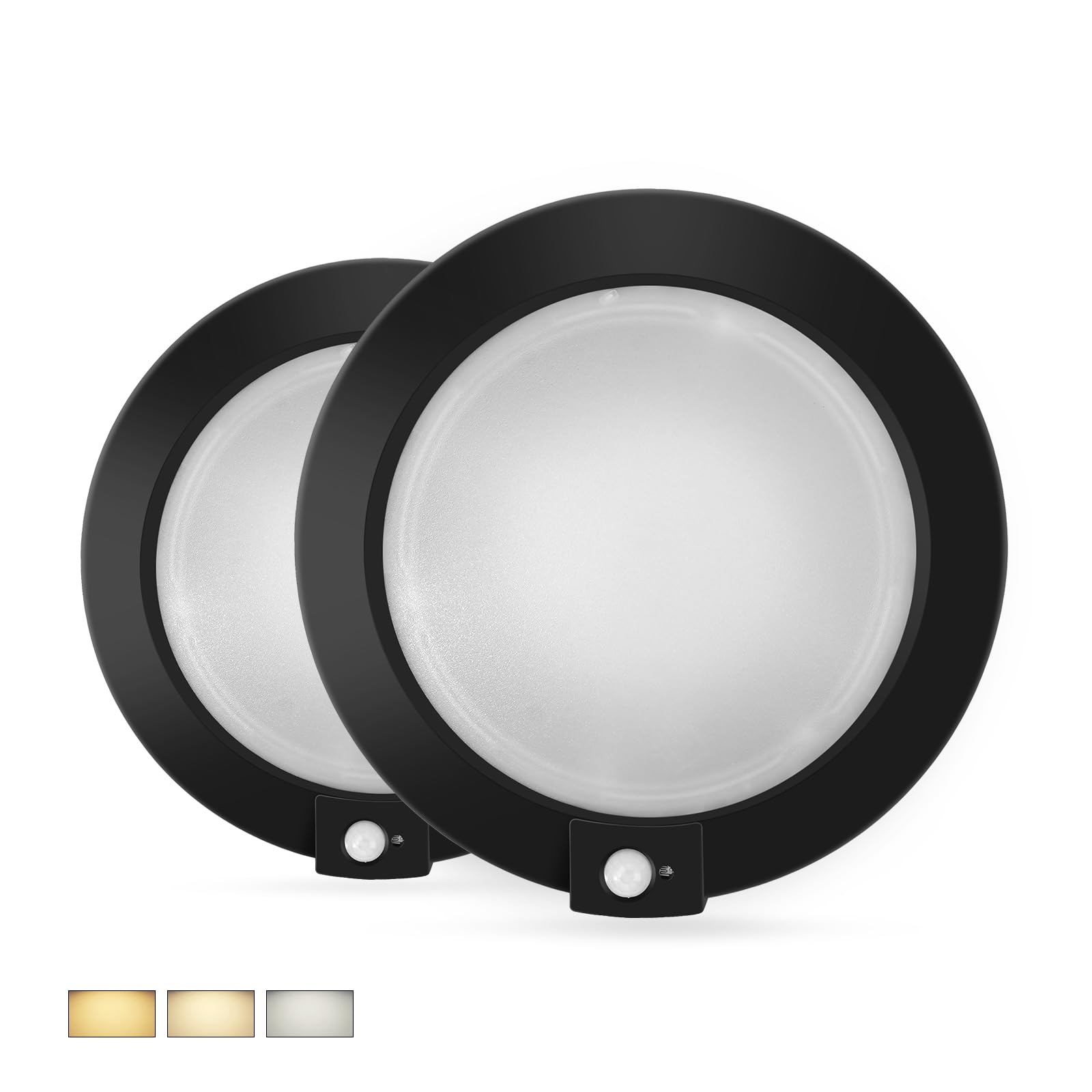 ECOELER Lampa sufitowa z czujnikiem ruchu, 3 CCT, wykrywacz ruchu, światła dyskowe z odliczaniem czasu i czujnikiem światła, przewodowa, do przedpokoju, schodów, szafy, czarna, 2 szt