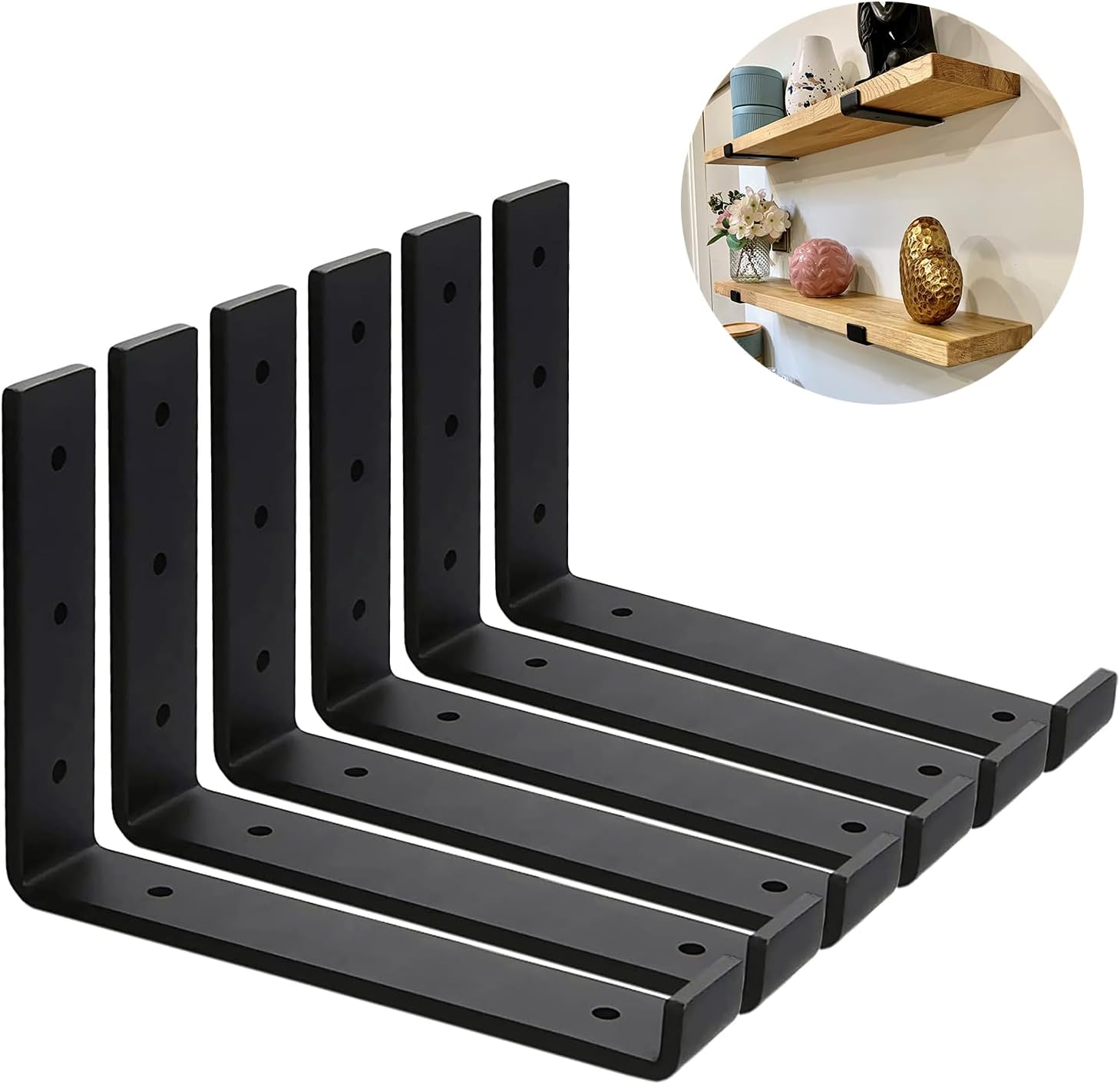 Lot De 6 équerres Murales Industrielles MLOQI – Acier, 30 Cm, Charge Lourde, Noir