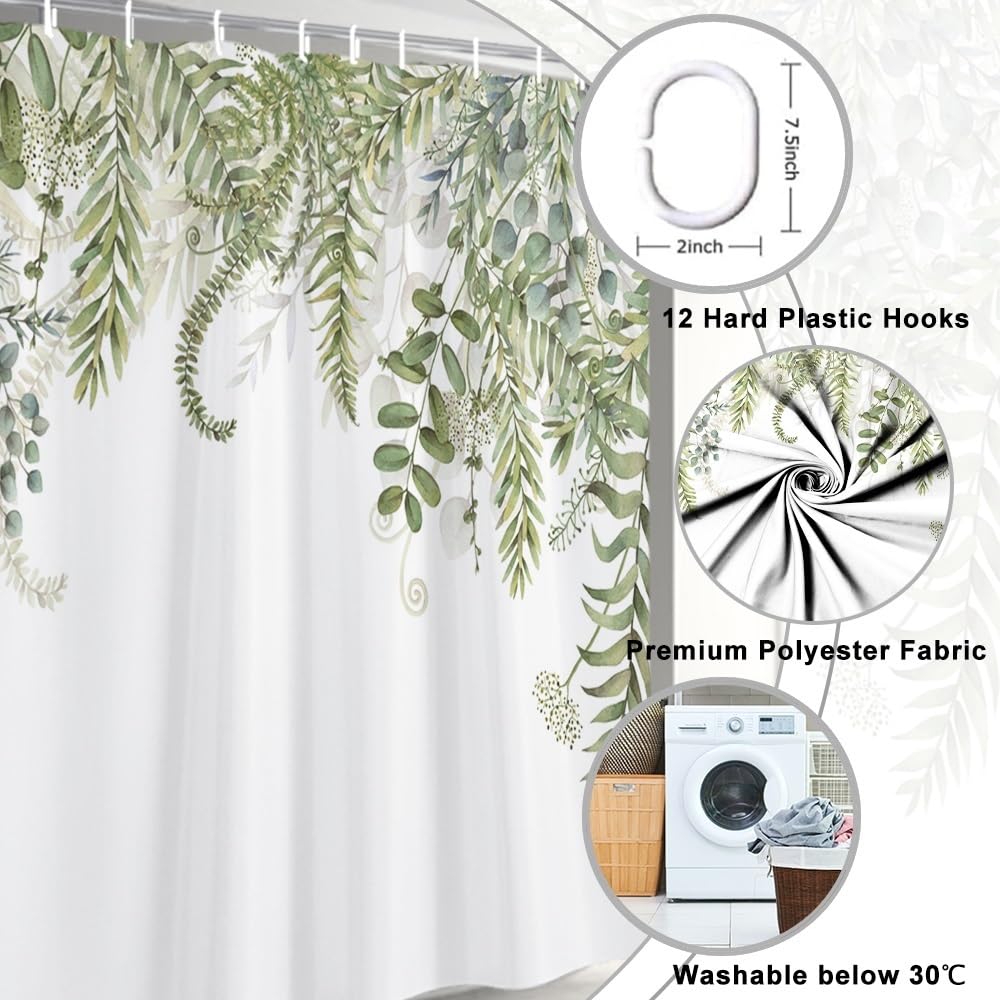 Uiiooazy Cortina de Ducha de Hoja Eucalipto, Cortinas de Ducha Verde Oro Abstracto Planta Cortinas de Baño Antimoho Impermeable Lavable Tejido de Poliéster Cortina Ducha con Ganchos 90x180cm — view 309