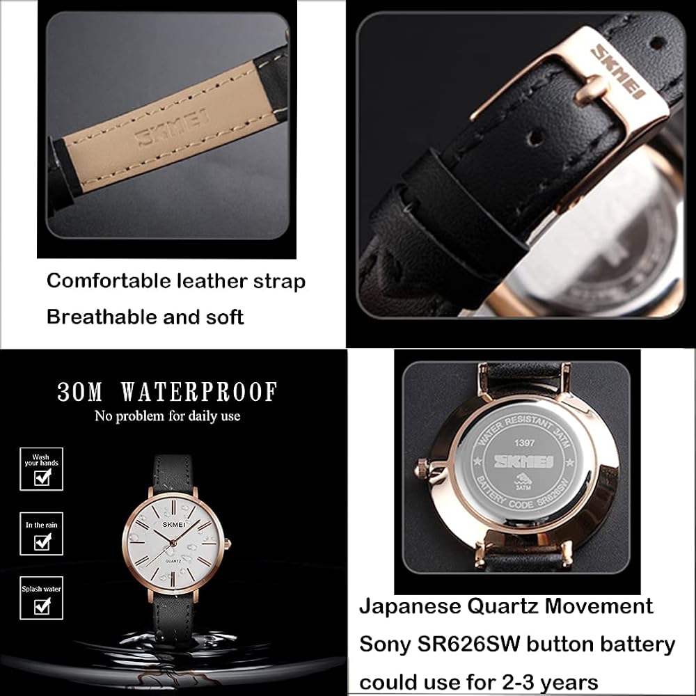 Women's Watches for Ladies Female Leather Band Big face Large Waterproof  Thin Minimalist Fashion Casual Simple Dress Quartz Analog with Date  Luminous ...