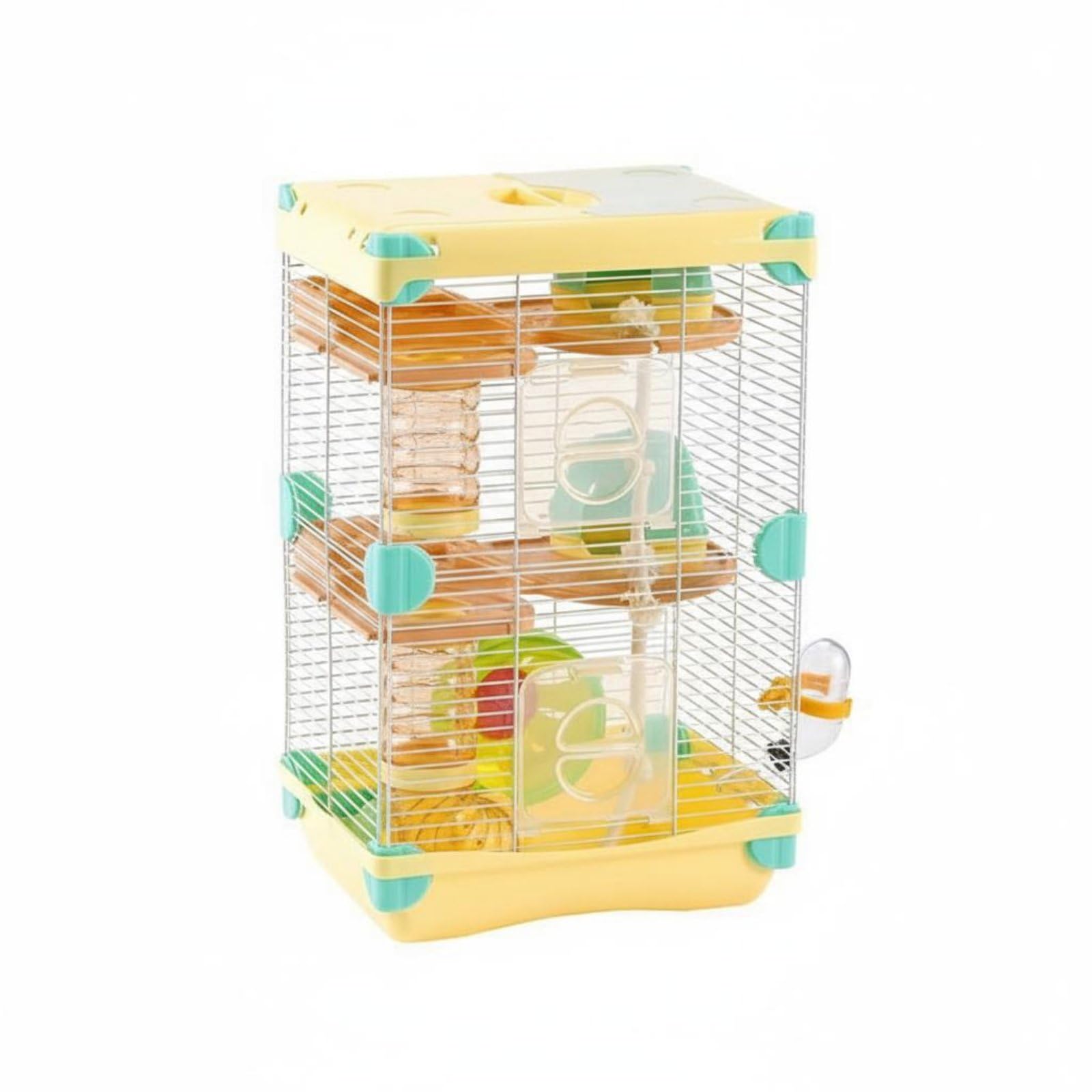 Cage Hamster Maison Habitat Tube Étagère Fonction Plastique Iron Animaux Petits Respirant Convient pour Enfants Animal Domestique Intérieur, Jaune, 2-Couches 617H