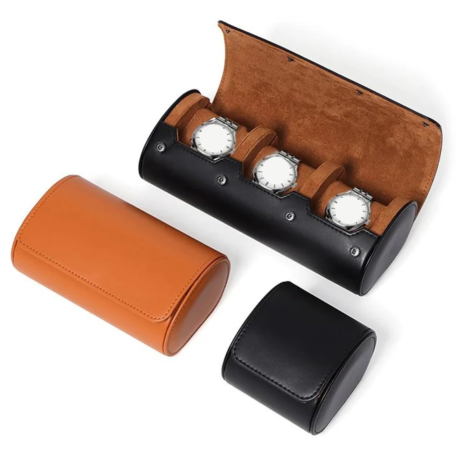 Scatola Da Viaggio for Rotolo Di Orologio 2 Pezzi Per Orologi | Organizer for uomo con custodia in pelle PU con rotoli portatili da 1/2/3 slot