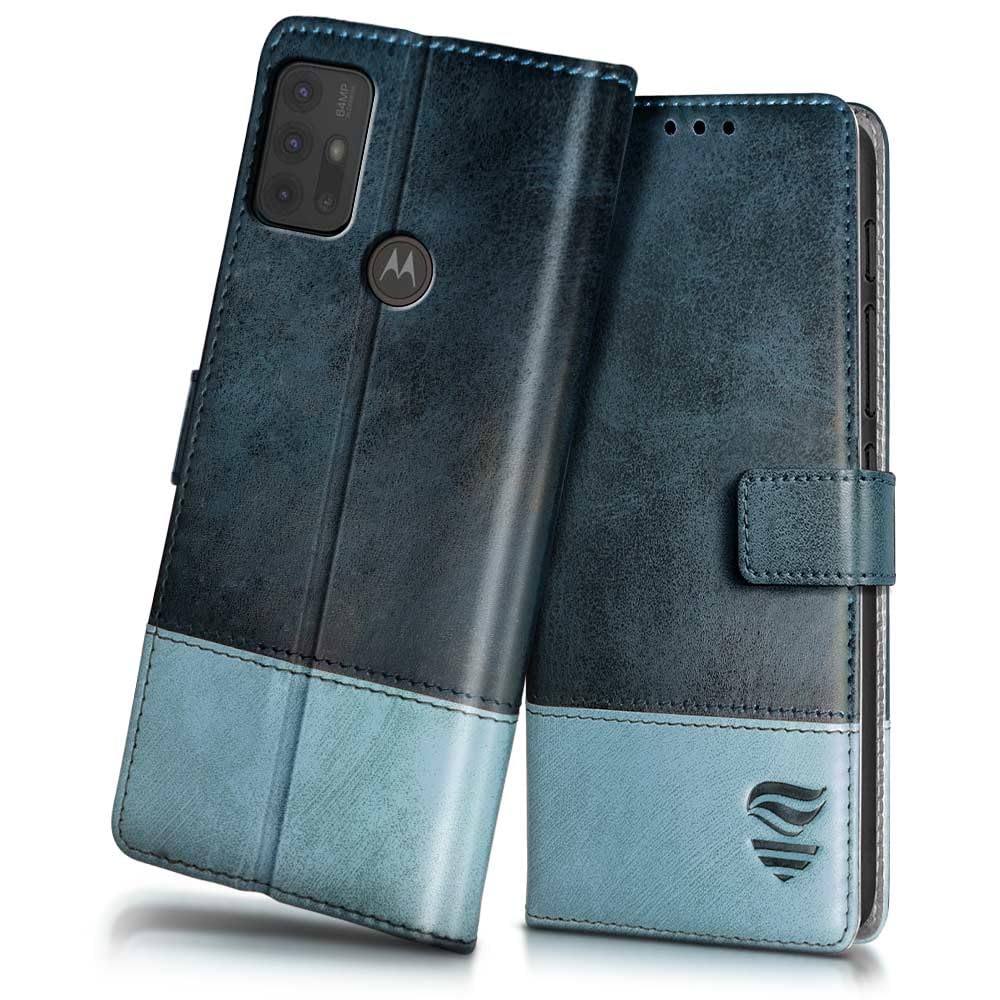FLIPPED Vegan Leather Flip Case Back Cover for Motorola Moto G30 | Moto G10 | Moto G10 Power (Flexible, Shock Proof | Hand Stitched Leather Finish | Card Pockets Wallet & Stand | Blue with Aquamarine) (B0CNTPHT3H) Amazon Price History, Amazon Price Tracker
