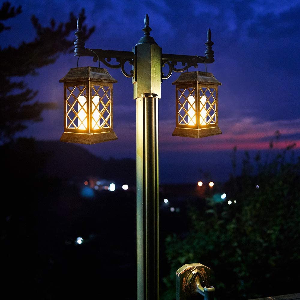 Solarbaby Solar Garten Lichter, Outdoor Laterne Flamme Solar Lichter Metall Hängende Laterne Outdoor wasserdichte Landschaft Beleuchtung für Party, Hof, Gartendekoration (Pack von 2, Bronze)