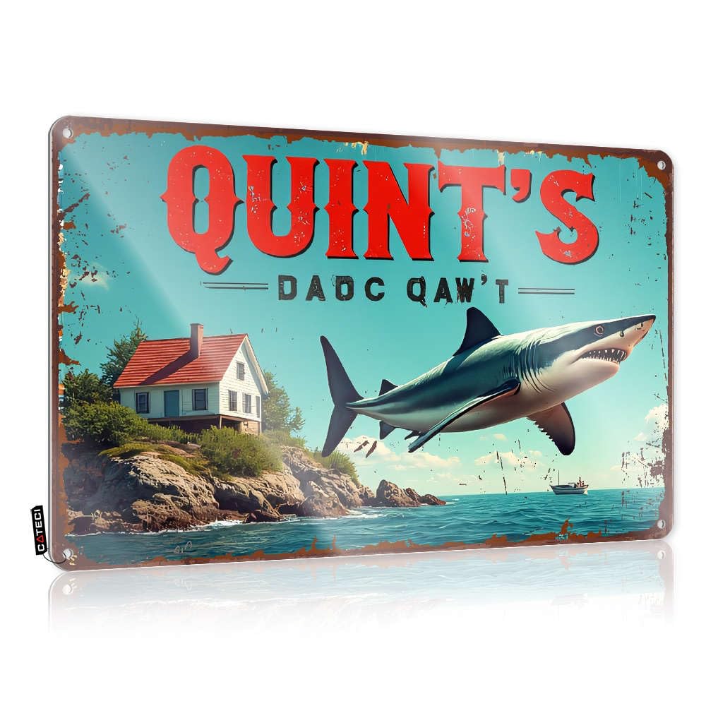 Funny Vintage Signs Nostalgic Framed Name Quint's Dadq Qaw't Shark House - Vintage Wall Decor For Backyard Bar(30X40CM)