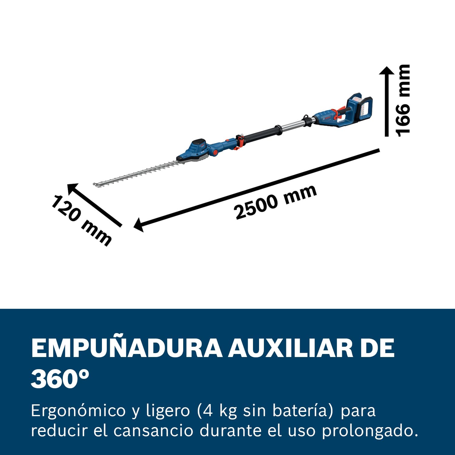 Bosch Professional 18V System sierra de bastón telescópico GHE 18V-50 TP (bastón telescópico de 2,5 m, 3400 carreras por minuto, apertura de dientes de 23,5 mm, correa de hombro incl., sin batería)