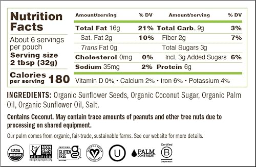 Organic Sunflower Butter By Yumbutter, Creamy Seed Butter, Usda Organic, Gluten Free, Vegan, Non Gmo, 6.2Oz Pouch #TOP2