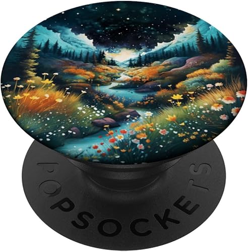 Paisaje de acuarela encantada bosque, montaña, flores PopSockets intercambiables PopGrip