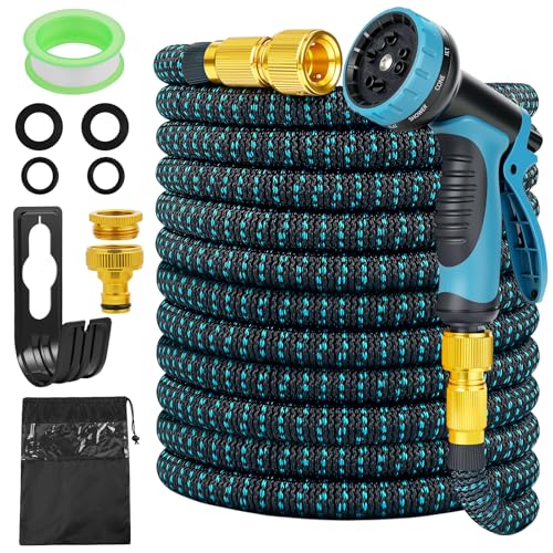 ANOMM Tuyau d'Arrosage Extensible 30m, Flexible＆Léger, Tuyau d’Eau Réglable avec 1/2'' et 3/4'' Raccords, 10 Modes d'Arrosage pour Jardin, Irrigation, Nettoyage, Lavage de Voiture, Bain d'Animaux