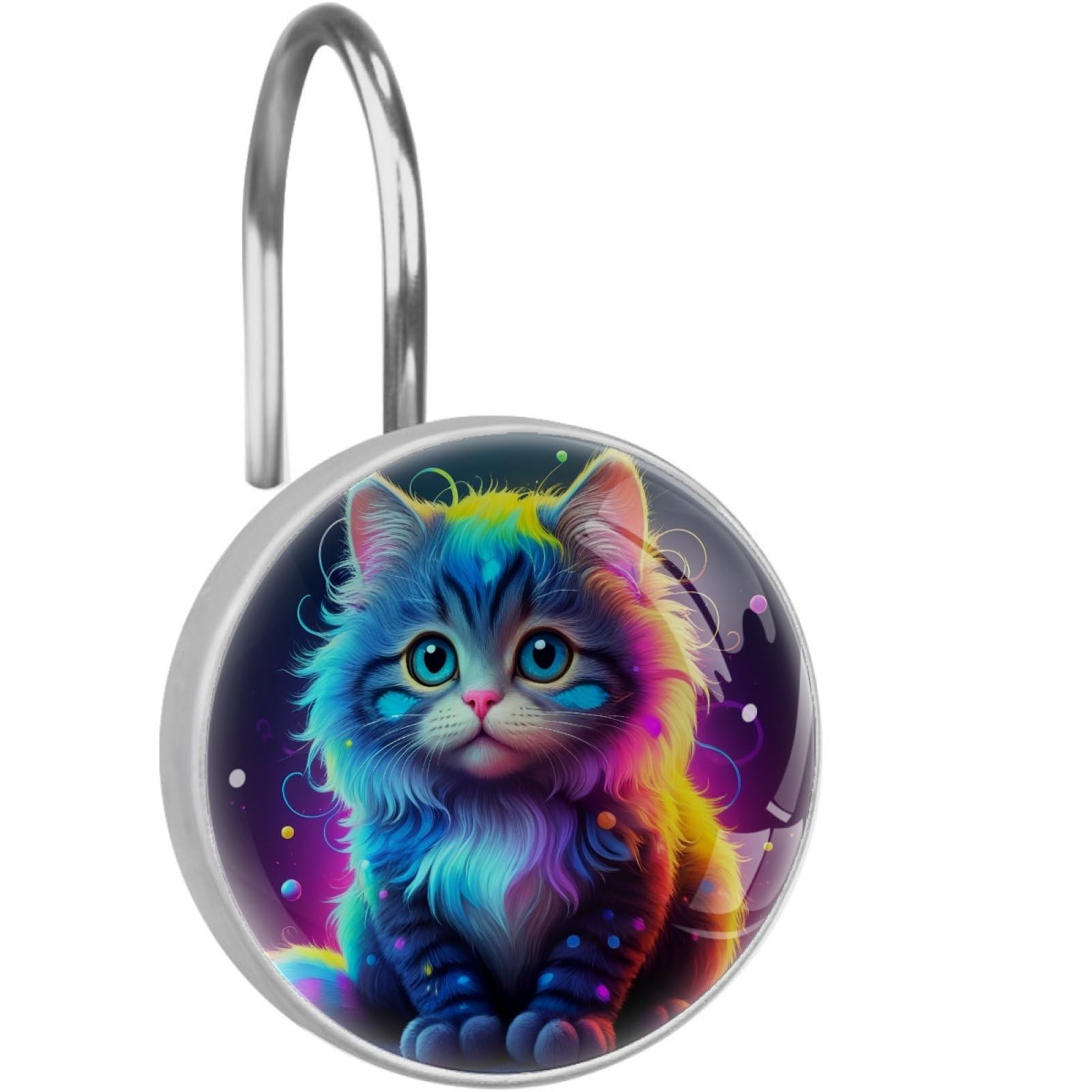 VAPOKF Decorative Shower Curtain Hooks, Punk Cat Rustproof Stainless Steel Shower Curtain Rings for Bathroom, Shower Curtain Hangers for Shower Rod, 12 Pack