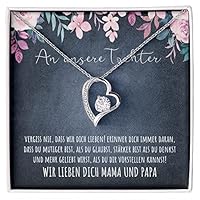 BYLITZ Geschenk für Tochter Herz Halskette Geschenke für Frauen Tochter Mädchen Kette mit personalisierter Karte und Geschenk- Box zum Geburtstag Hochzeit Weihnachten (Herz - 925S Silber)