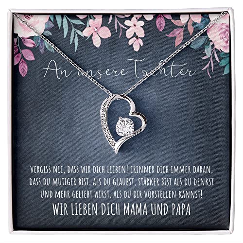 BYLITZ Geschenk für Tochter Herz Halskette Geschenke für Frauen Tochter Mädchen Kette mit personalisierter Karte und Geschenk- Box zum Geburtstag Hochzeit Weihnachten (Herz - 925S Silber)