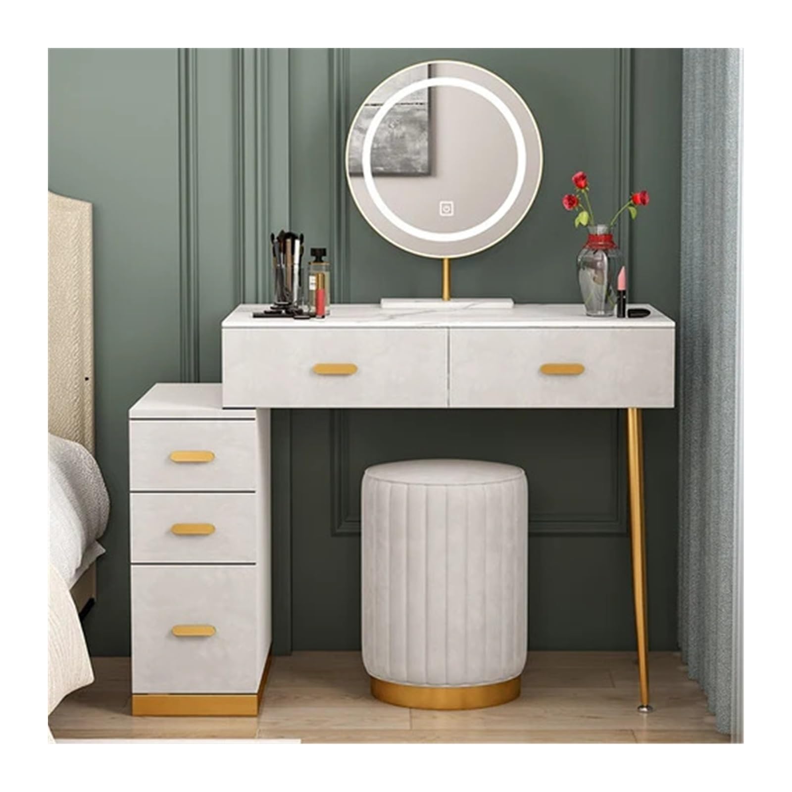 CGCSYZ Vanity Desk Vanity Desk with Lighted Mirror and Cushioned Stool Bedroom Makeup Dressing Table with Velvet Finish Makeup Vanity Makeup Dressing Table (White 100cm)