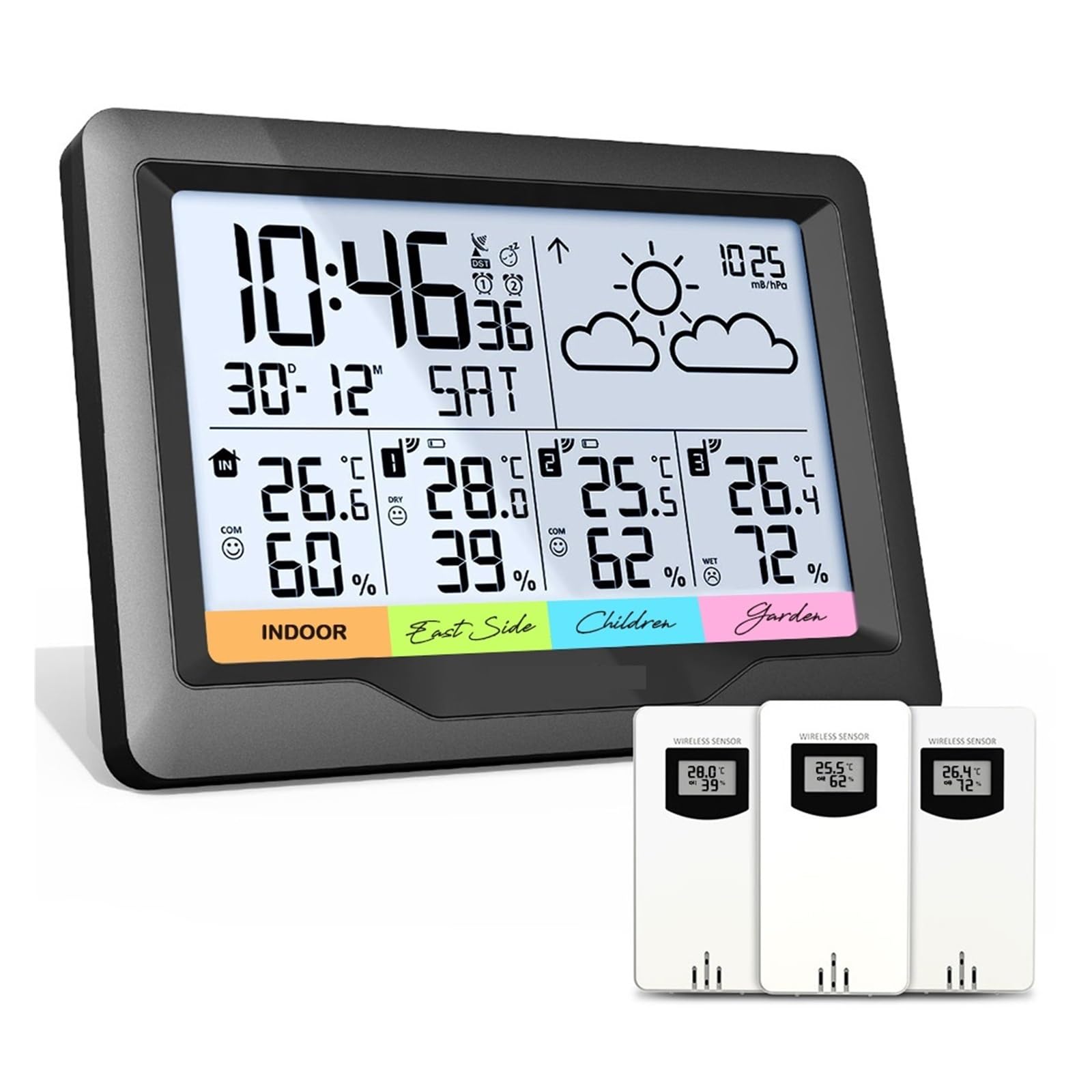 Profesjonalna Stacja Pogodowa Indoor Outdoor Cyfrowa Prognoza Higrometr Wilgotność Wyświetlacz Temperatury 3 Czujniki Auto Dokładny Szybki Monitorowanie Czasie Rzeczywistym