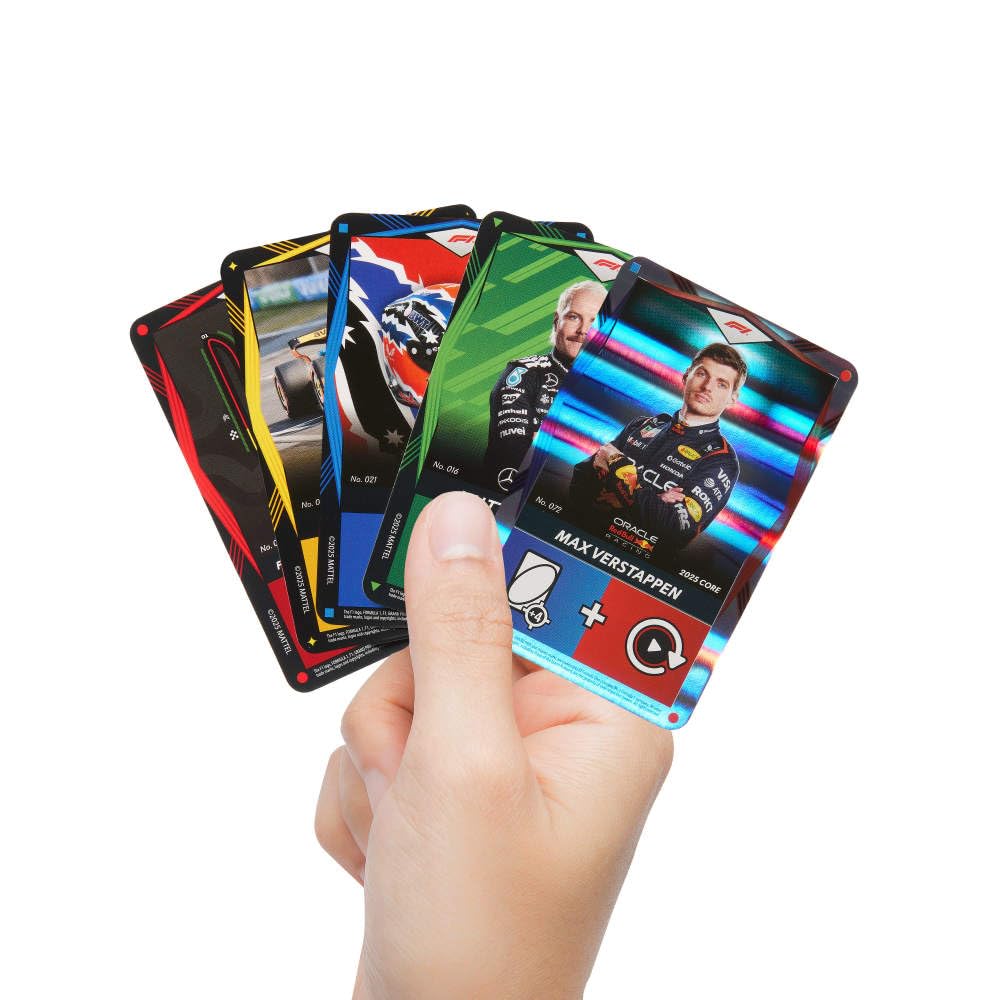 Mattel Games UNO Elite Formula 1 2025 Core Edition Starter Pack Card Game with 4 Game Booster Packs & 2 Promo Cards for Kids, Fans, Families & Game Night