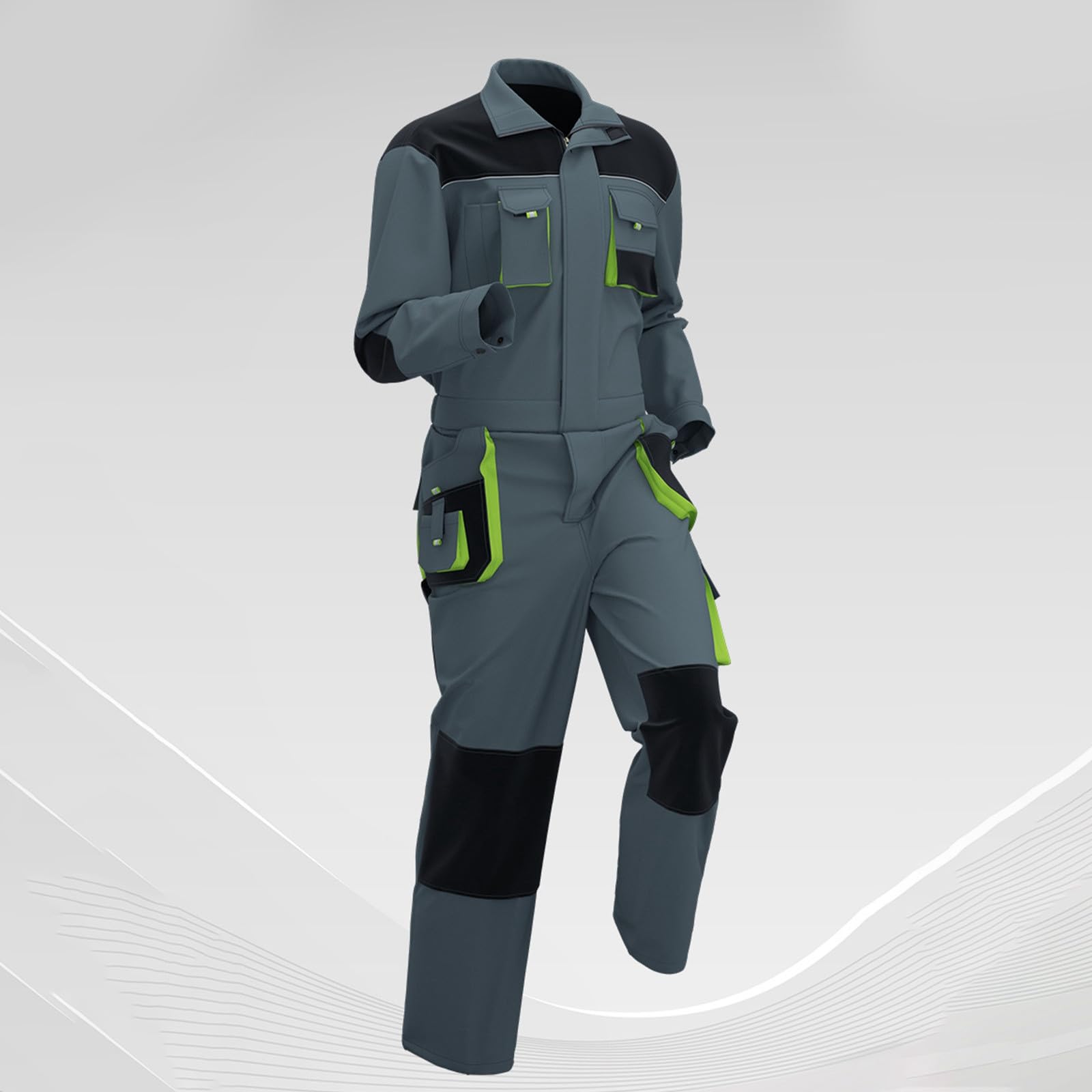 Tuta da lavoro da uomo, oversize, con chiusura lampo, in cotone, a maniche lunghe, patchwork, traspirante, ripstop, abbigliamento da lavoro estivo