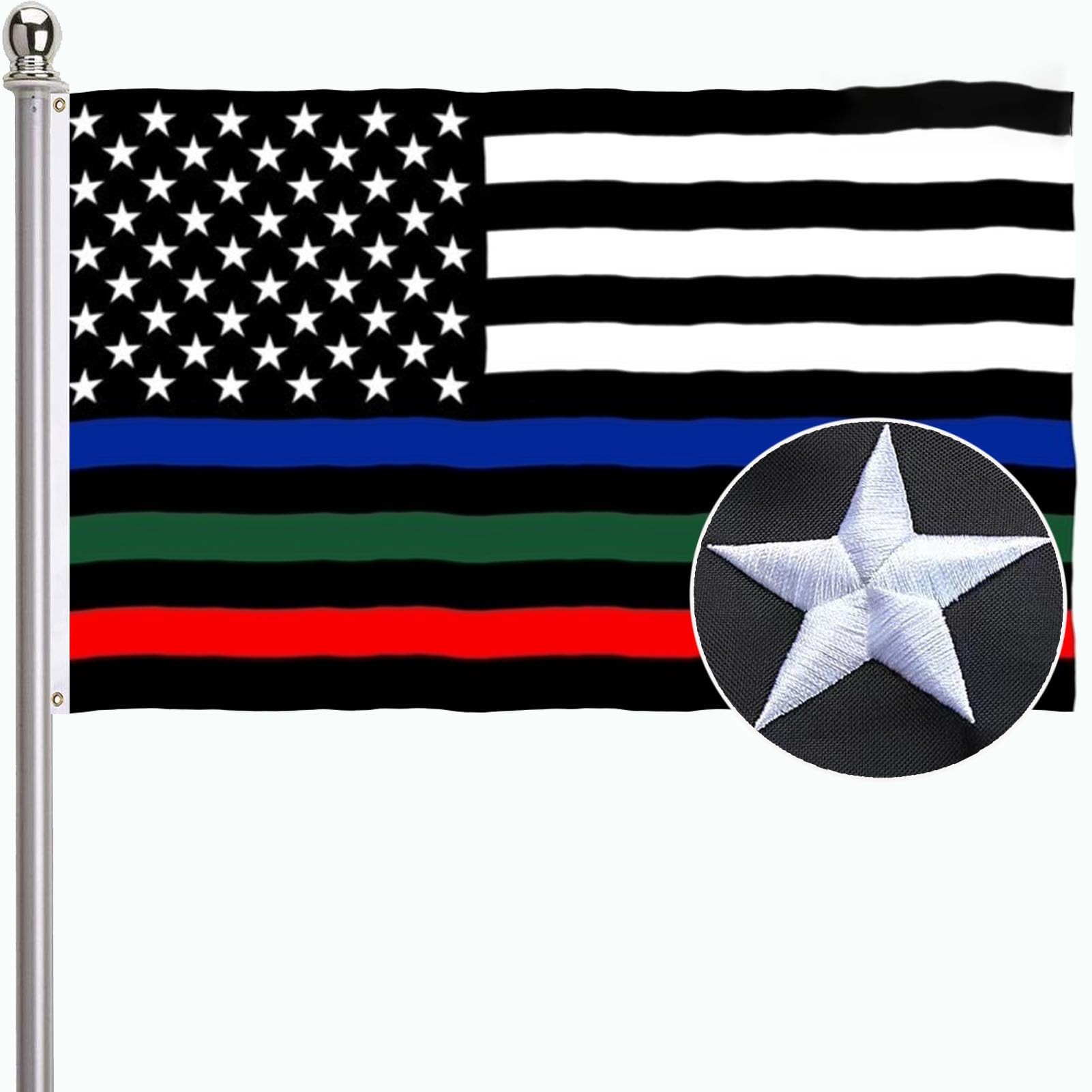 3x5 USA Thin Red Blue Line 3'x5' 210D Nylon Embroidered Flag 2 - Foto 6