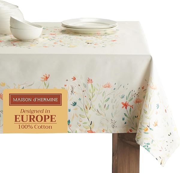 Maison d'Hermine Tischdecke, rechteckig, 100% Baumwolle, 220 cm x 160 cm. Wiederverwendbar, für den täglichen Gebrauch, zum Essen, für Partys, Festliche Anlässe und Muttertagsgeschenke - 1