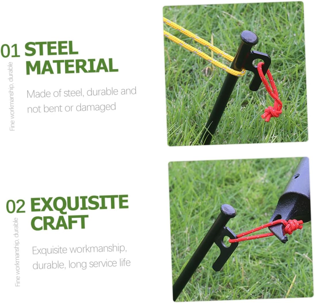 Ciieeo Heavy Duty Tent Stakes 8pcs Set with 30cm Black Steel Pegs and Storage Bag, Outdoor Camping Ground Anchors for Tent and Tarp Fixing, Windproof Landscape and Garden Stake