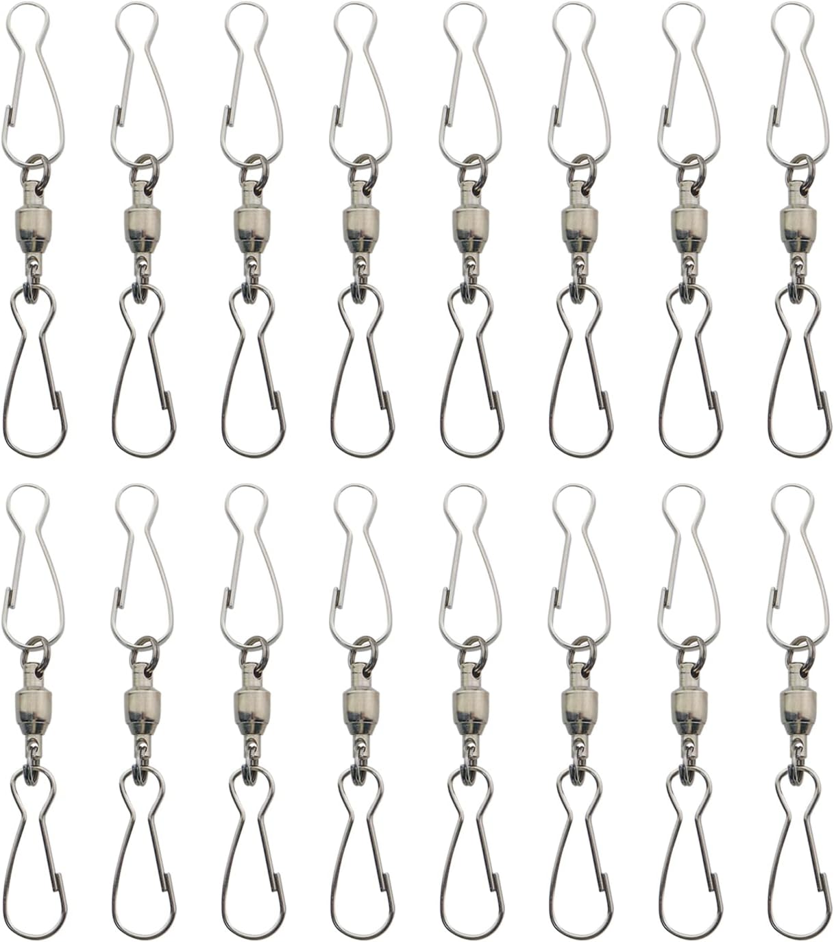 16PCS 70mm Silver Stainless Steel Swivel Hook Smooth Metal Swivel Bearing Small Hook Double Clip Party Supply Hanging Windsocks Wind Chime Hook