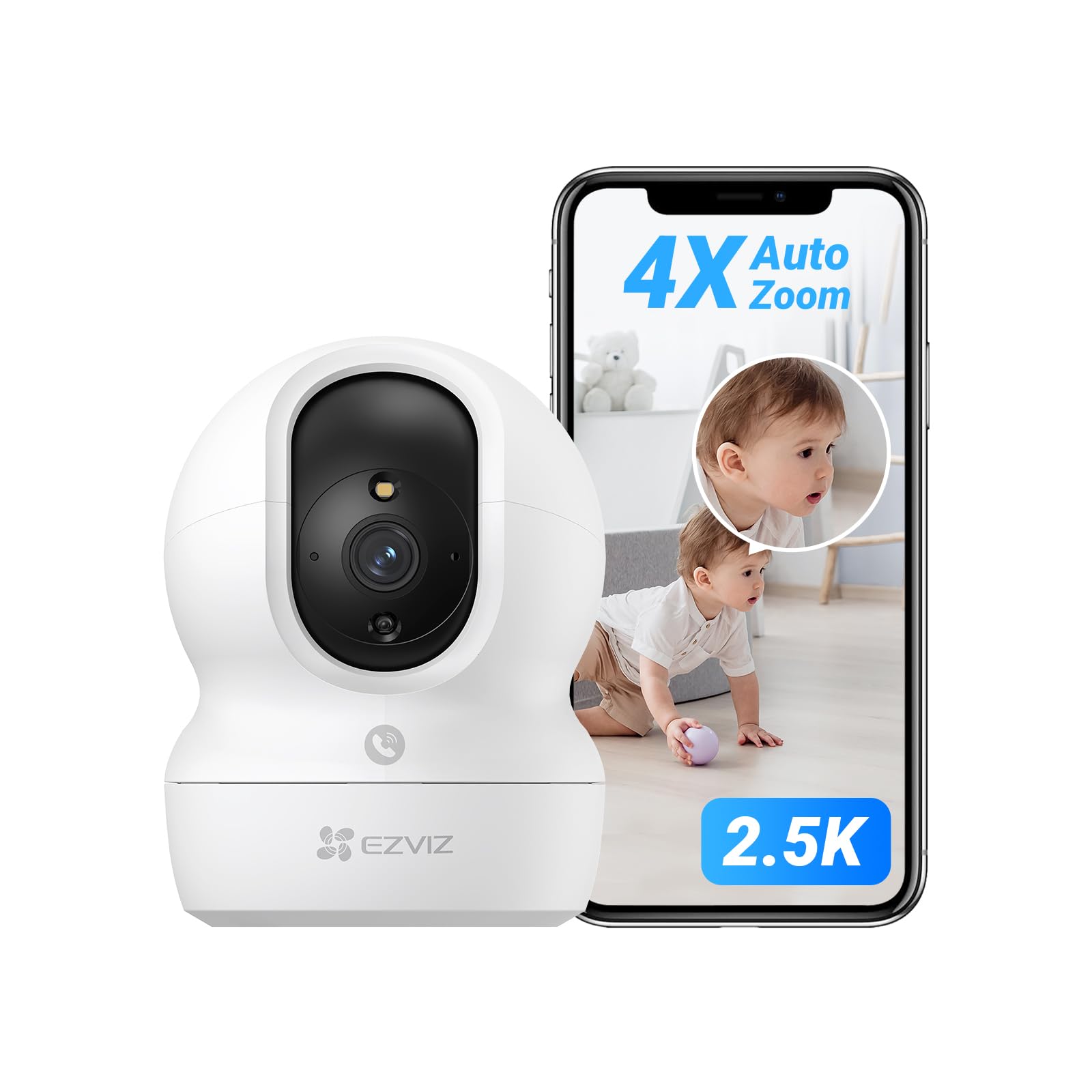 EZVIZ EZVIZ Camara de Vigilancia Interior con Seguimiento Automático, 4MP Cámara IP Domicilio WiFi 360° para Bebe con Visión Nocturna Color, Detección Humana,Llamada Bidireccional, Soporta 512GB, CP1 4MP