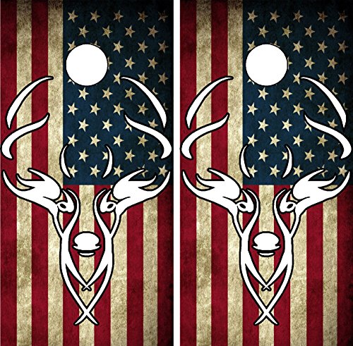 C200 American Flag Deer Cornhole WRAP Wraps Laminated Board Boards Decal Set Decals Vinyl Sticker Stickers Bean Bag Game Vinyl Graphic Tint Image