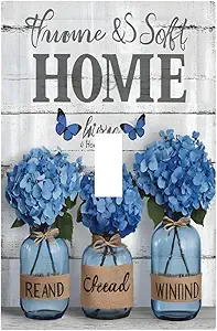 Decorative Light Switch Cover Plate Blue Flower Bottles Wood Plank 1 Gang Wall Plate Oversized Single Toggle Wall Cover Plate Jumbo Electrical Switchplate Faceplate