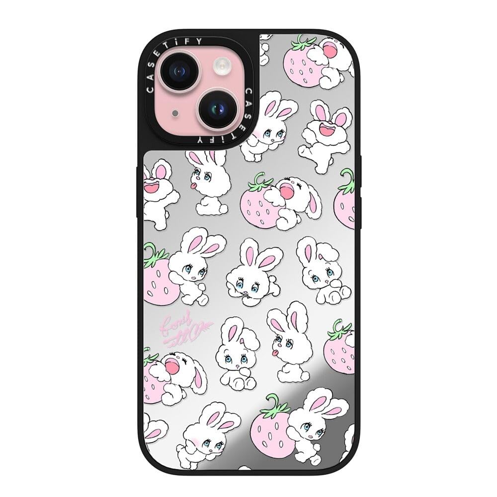 CASETiFY ミラー iPhone 15 ケース [反射性 / 1.5mからの落下試験をクリア / Magsafe に対応] - Strawberry Mix - シルバー (ブラックバンパー)