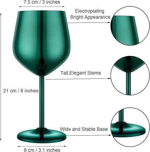 Miniatura 2 de Juego de 4 copas de vino de acero inoxidable irrompibles de 18 onzas, copas de vino de metal únicas para exteriores, viajes, camping, piscina,