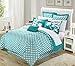 Chic Home Iris 7-Piece Comforter Set with Four Shams and Decorative Pillow, Queen Size, Turquoise, Bedskirt