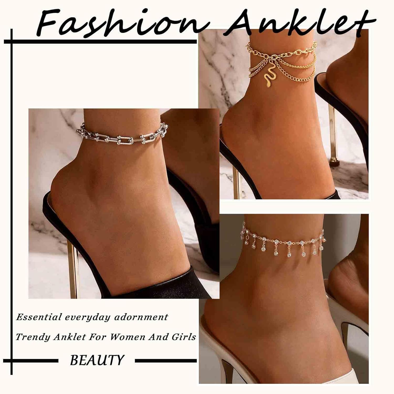 Bohemian Layered Heart Anklet Bracelet Silver Puffy Heart Chain Ankle Bracelet Hollow Heart Ankle Chain Bracelet Summer Beach Foot Chain Jewelry for Women - Image 4
