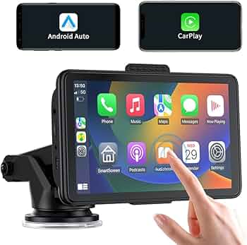 7 Inch Wireless Apple Carplay & Android Auto, AotuLink Portable Car Stereo, HD Touch Screen with Mirror Link, Multimedia Player, Bluetooth, AUX/FM, Dash or Windshield Mount Support Most Car Models