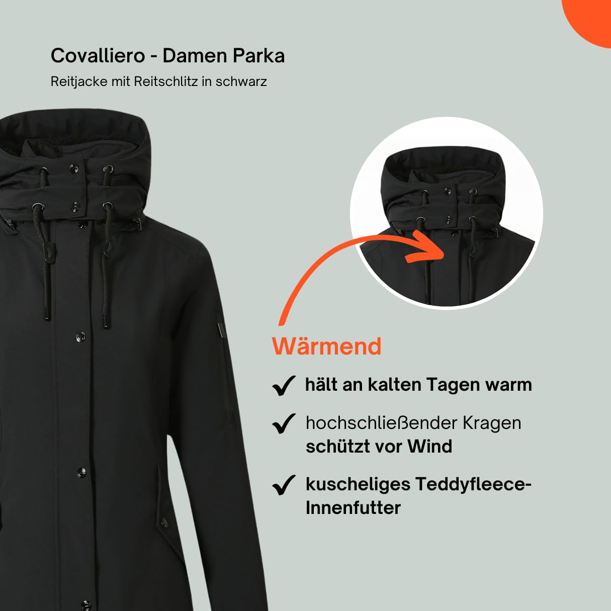 Covalliero - Damen Parka | Reitjacke mit Reitschlitz | warme Übergangsjacke mit hohem Kragen & 5 Taschen | wasserabweisende Winterjacke | Reitbekleidung in vielen Farben & Größen
