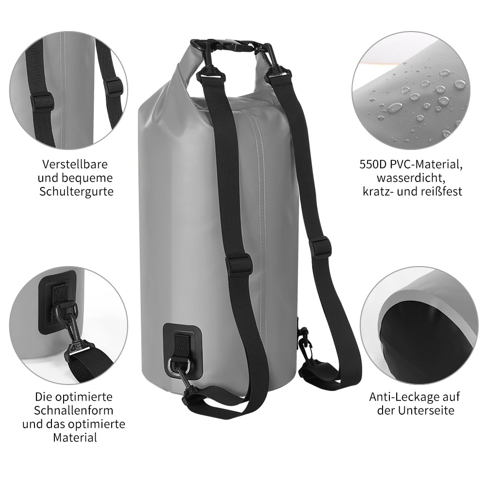 KYG Dry Bag Borsa Impermeabile, 5L/10L/20L, con Custodia Impermeabile per Cellulare, Borsa Asciutta per Spiaggia e Sport All'aperto, Escursionismo, SCI, Pesca, Arrampicata, Campeggio, Surf, Rafting