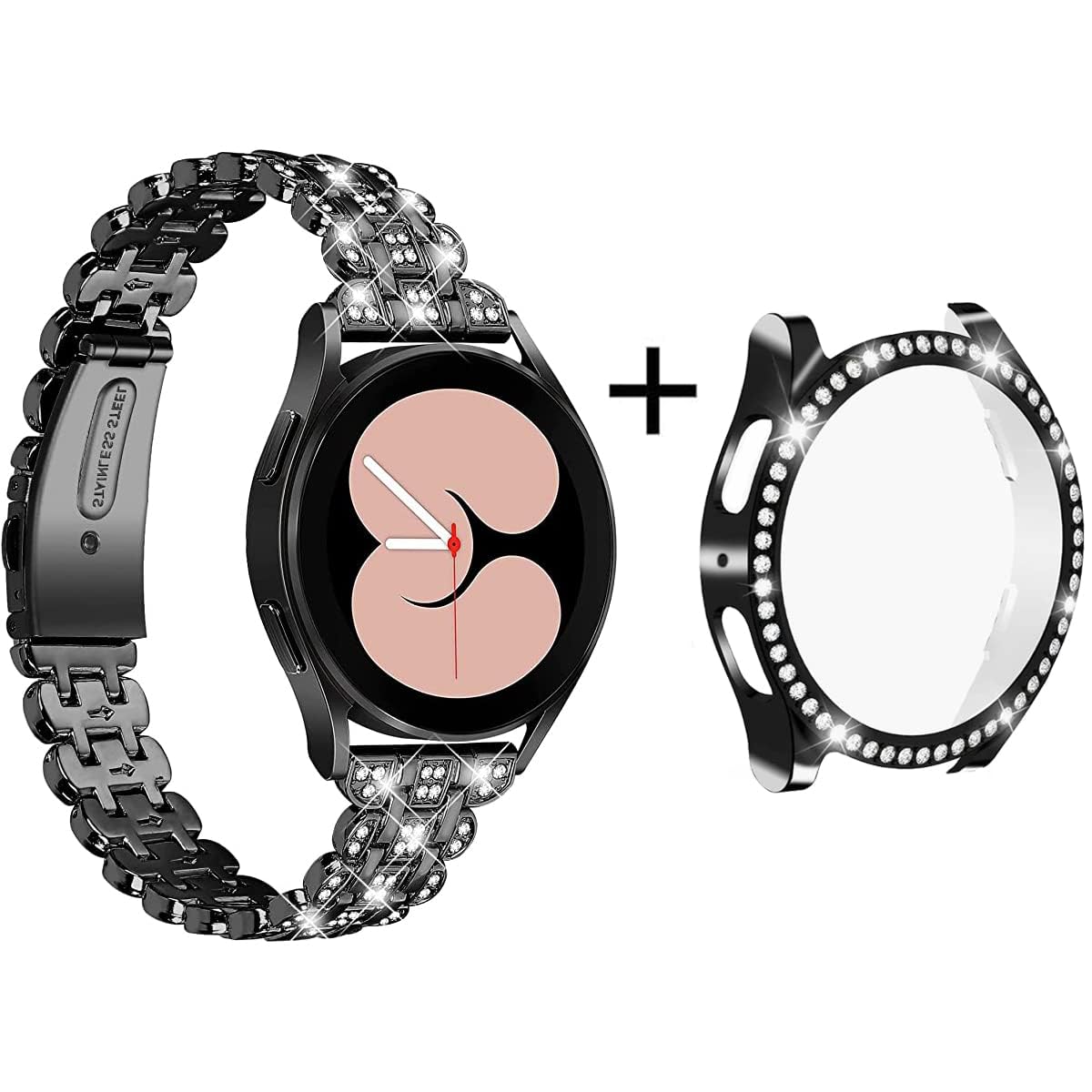 Mtozon Bling Band+ Case Compatible with Galaxy Watch 6 40mm, Women Replacement Dressy Strap& Cover for Samsung Watch 6, Black