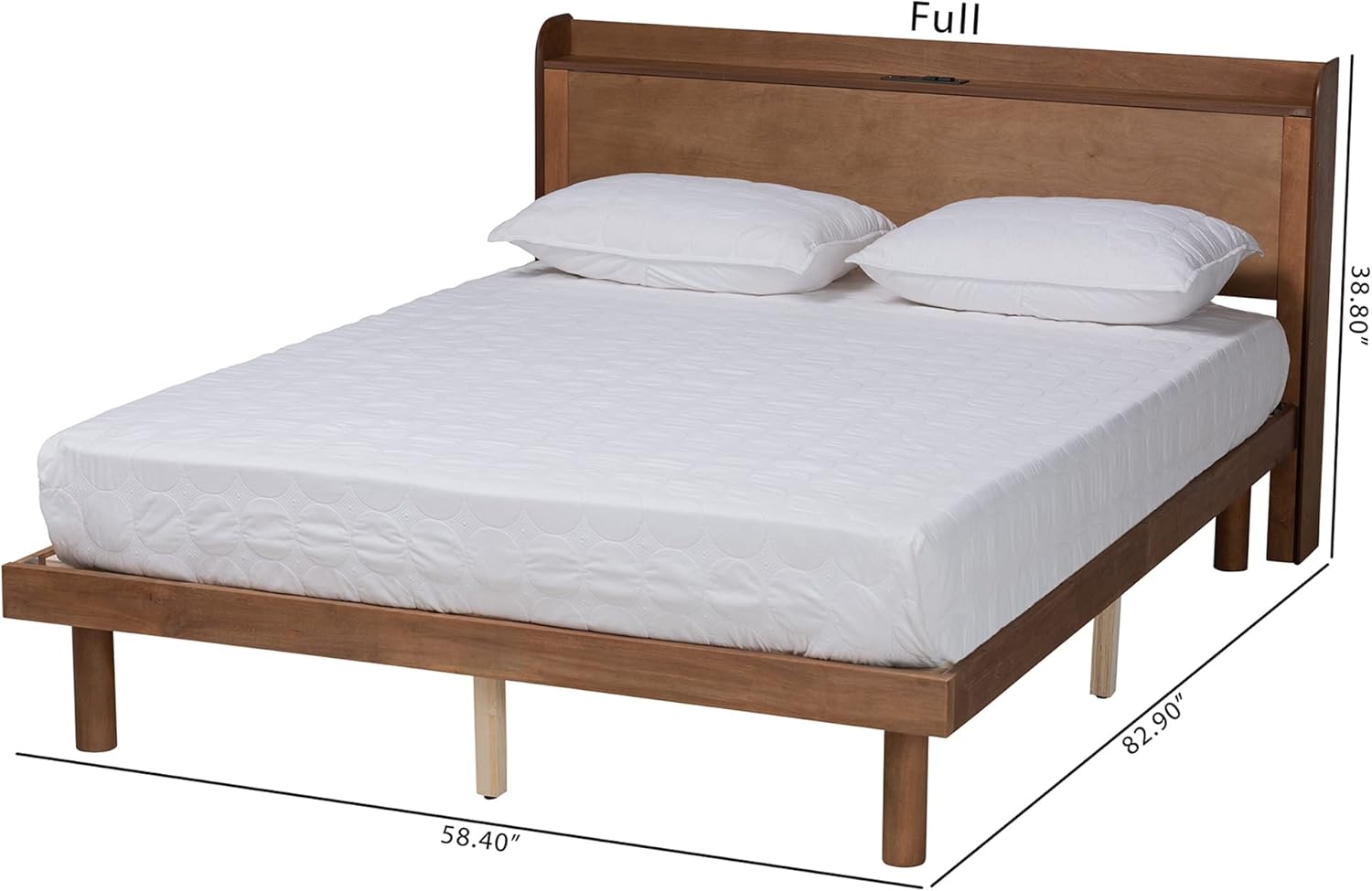 Baxton Studio Decker Mid-Century Modern Transitional Walnut Brown Finished Wood Full Size Platform Bed with Charging Station