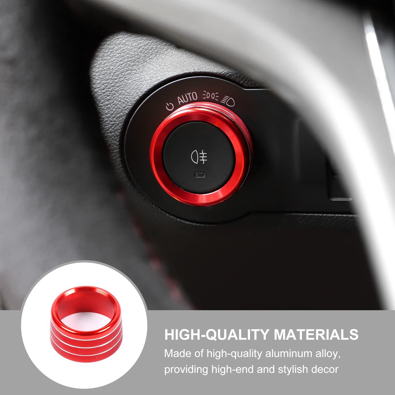 Jimen Compatible with Chevrolet Camaro 2010-2015, 6PCS HUD Headlight & Center Console Switch Knob Cover Trim Ring (Red)