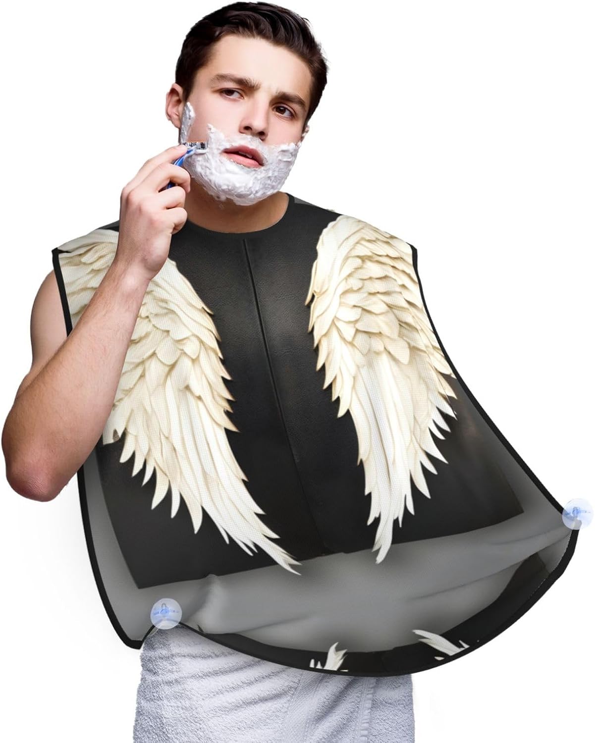 Angel Feathers Print Beard Bib Apron, Shaving Apron For Dad, Men'S Hair Catcher For Shaving Best Gifts For Dad